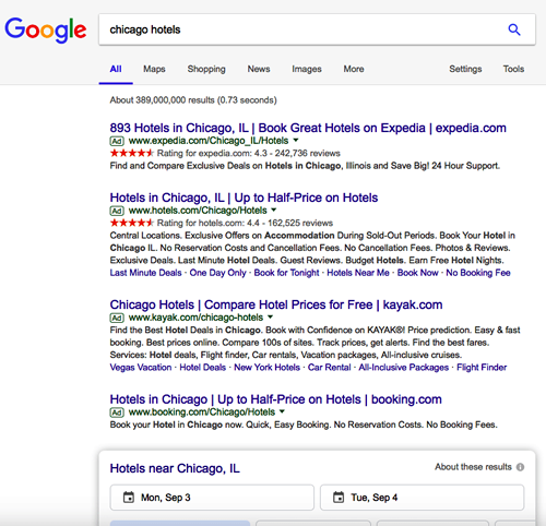 Google Chicago Hotels Search